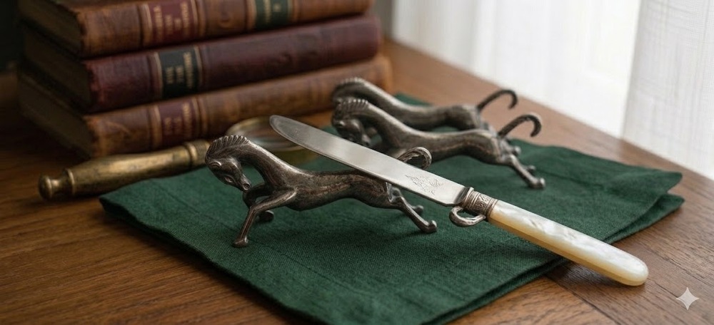 Vintage Galloping Horse Knife Rests Set of 3 Silverplate Figural Art Deco Style